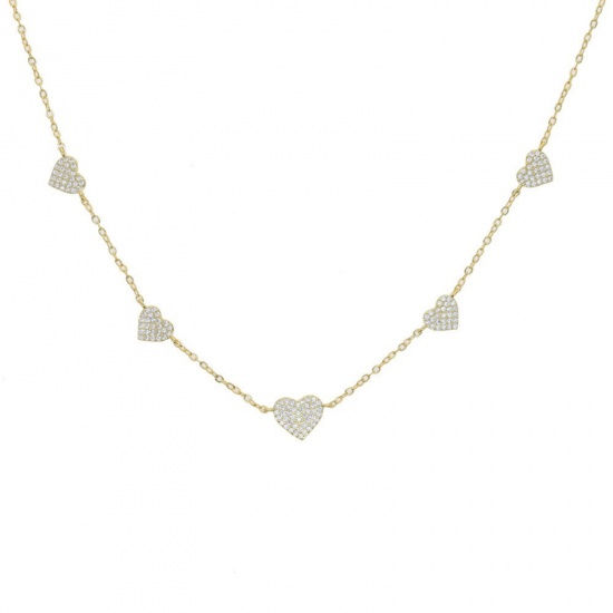 Imagen de Corazón Claro Circón Artificial Collar de Estación Al Por Mayor, Chapado en Oro de 18K Latón Mujeres Exquisito Elegante Regalo Joyería Para Minorista, 35cm + 10cm longitud, 1 Unidad