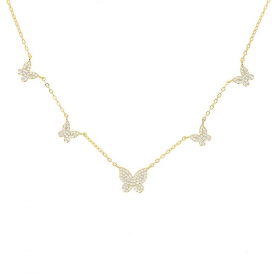 Imagen de Mariposa Claro Circón Artificial Collar de Estación Al Por Mayor, Chapado en Oro de 18K Latón Mujeres Exquisito Elegante Regalo Joyería Para Minorista, 35cm + 10cm longitud, 1 Unidad
