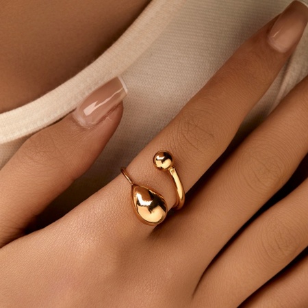 Picture of Wholesale Women's Gift Open Adjustable Rings, 18K Gold Plated Brass, Stylish Ins Style Jewelry Supply, 17.3mm(US Size 7), 1 Piece