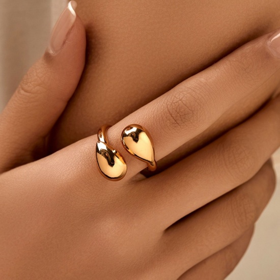 Picture of Wholesale Women's Gift Open Adjustable Rings, 18K Gold Plated Brass, Stylish Ins Style Jewelry Supply, 17.3mm(US Size 7), 1 Piece