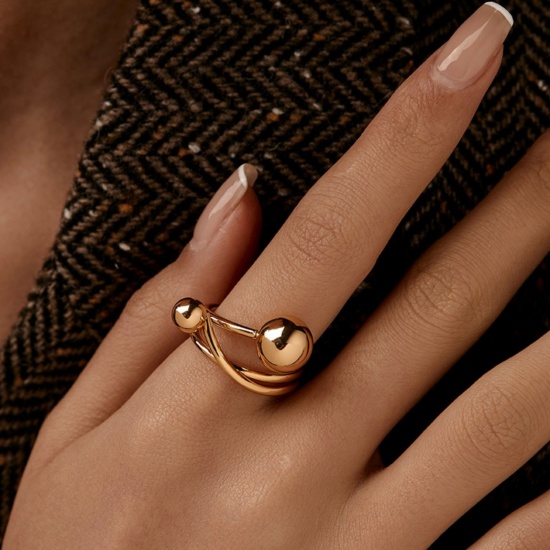 Picture of Wholesale Women's Gift Open Adjustable Rings, 18K Gold Plated Brass, Stylish Ins Style Jewelry Supply, 17.3mm(US Size 7), 1 Piece