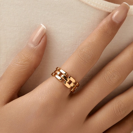 Picture of Wholesale Women's Gift Open Adjustable Rings, 18K Gold Plated Brass, Stylish Ins Style Jewelry Supply, 17.3mm(US Size 7), 1 Piece
