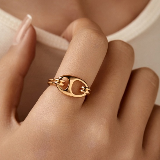 Picture of Wholesale Women's Gift Open Adjustable Rings, 18K Gold Plated Brass, Stylish Ins Style Jewelry Supply, 17.3mm(US Size 7), 1 Piece