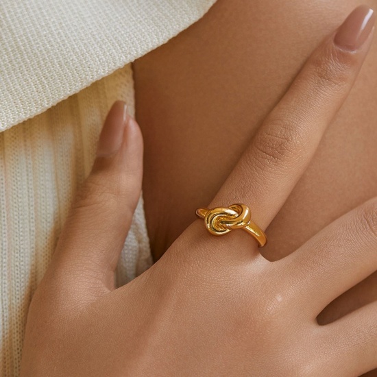 Picture of Wholesale Women's Gift Open Adjustable Rings, 18K Gold Plated Brass, Stylish Ins Style Jewelry Supply, 17.3mm(US Size 7), 1 Piece