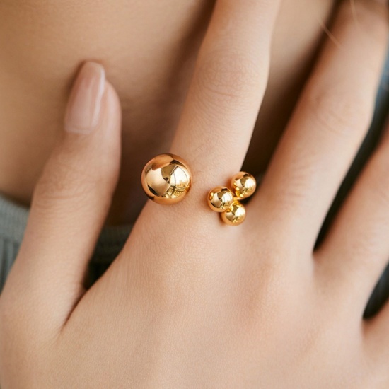 Picture of Wholesale Women's Gift Open Adjustable Rings, 18K Gold Plated Brass, Stylish Ins Style Jewelry Supply, 17.3mm(US Size 7), 1 Piece