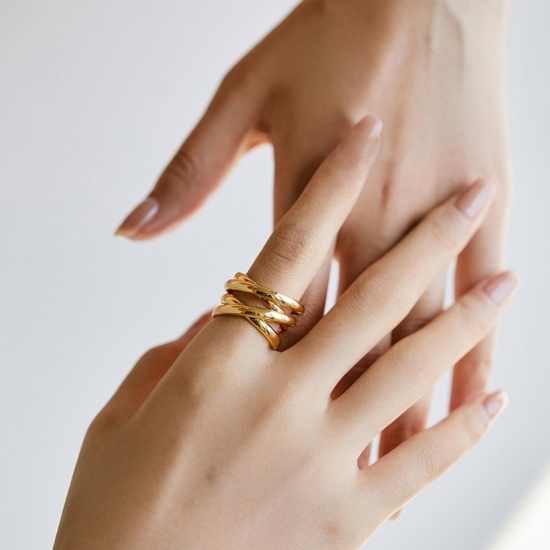 Picture of Wholesale Women's Gift Open Adjustable Rings, 18K Gold Plated Brass, Stylish Ins Style Jewelry Supply, 17.3mm(US Size 7), 1 Piece
