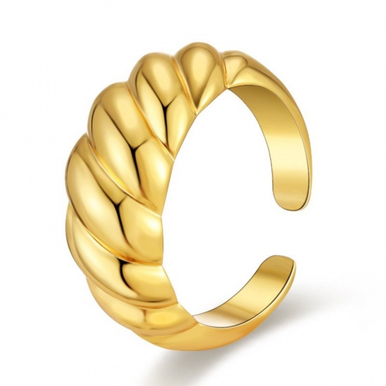 Picture of Wholesale Women's Gift Stripe Open Adjustable Rings, 18K Gold Plated Brass, Stylish Ins Style Jewelry Supply, 17.3mm(US Size 7), 1 Piece