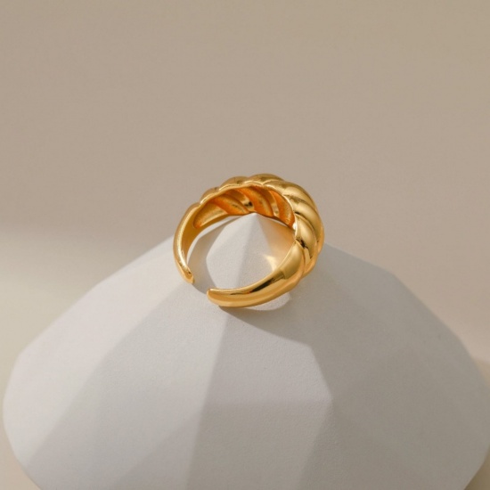 Picture of Wholesale Women's Gift Stripe Open Adjustable Rings, 18K Gold Plated Brass, Stylish Ins Style Jewelry Supply, 17.3mm(US Size 7), 1 Piece