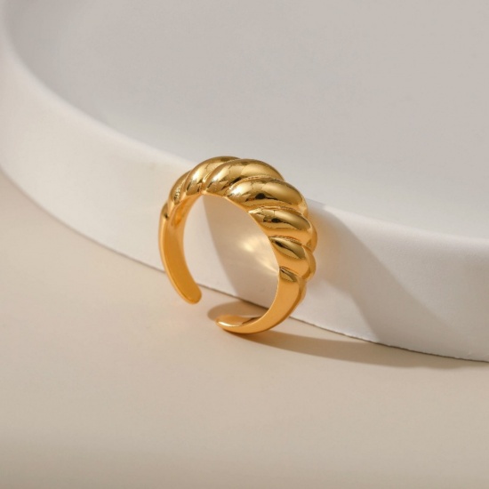 Picture of Wholesale Women's Gift Stripe Open Adjustable Rings, 18K Gold Plated Brass, Stylish Ins Style Jewelry Supply, 17.3mm(US Size 7), 1 Piece
