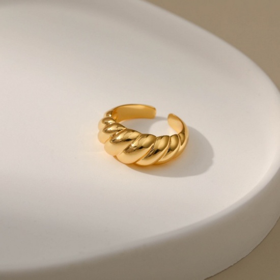 Picture of Wholesale Women's Gift Stripe Open Adjustable Rings, 18K Gold Plated Brass, Stylish Ins Style Jewelry Supply, 17.3mm(US Size 7), 1 Piece