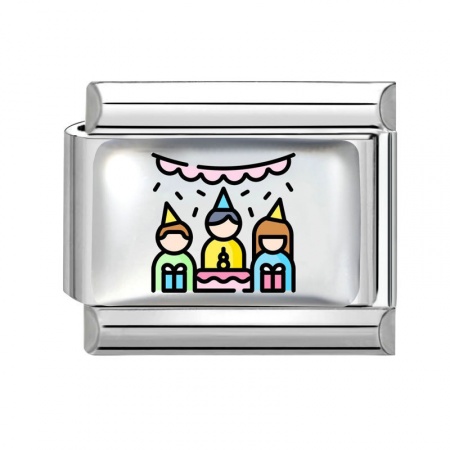Picture of 1 Piece 304 Stainless Steel Birthday Italian Charm Links For DIY Modular Bracelet Watch Jewelry Making Wholesale Silver Tone Multicolor Rectangle Boy & Girl Lover 10mm x 9mm
