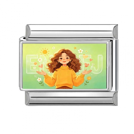 Picture of 1 Piece 304 Stainless Steel MBTI Personality Type Italian Charm Links For DIY Modular Bracelet Watch Jewelry Making Wholesale Silver Tone Light Green Rectangle Girl Message " ENFJ " 10mm x 9mm