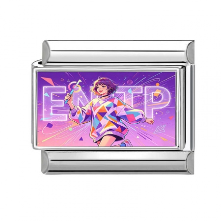 Picture of 1 Piece 304 Stainless Steel MBTI Personality Type Italian Charm Links For DIY Modular Bracelet Watch Jewelry Making Wholesale Silver Tone Purple Rectangle Girl Message " ENTP " 10mm x 9mm