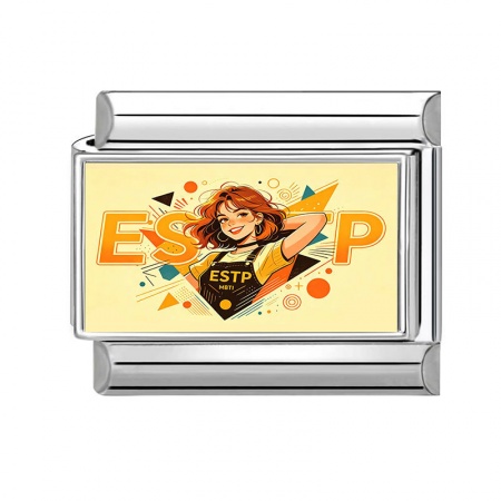 Picture of 1 Piece 304 Stainless Steel MBTI Personality Type Italian Charm Links For DIY Modular Bracelet Watch Jewelry Making Wholesale Silver Tone Yellow Rectangle Girl Message " ESFP " 10mm x 9mm