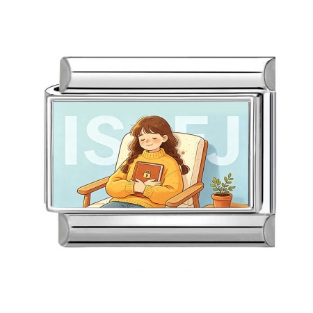 Picture of 1 Piece 304 Stainless Steel MBTI Personality Type Italian Charm Links For DIY Modular Bracelet Watch Jewelry Making Wholesale Silver Tone Light Blue Rectangle Girl Message " ISFJ " 10mm x 9mm