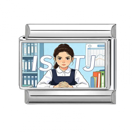 Picture of 1 Piece 304 Stainless Steel MBTI Personality Type Italian Charm Links For DIY Modular Bracelet Watch Jewelry Making Wholesale Silver Tone Blue Rectangle Girl Message " ISTJ " 10mm x 9mm