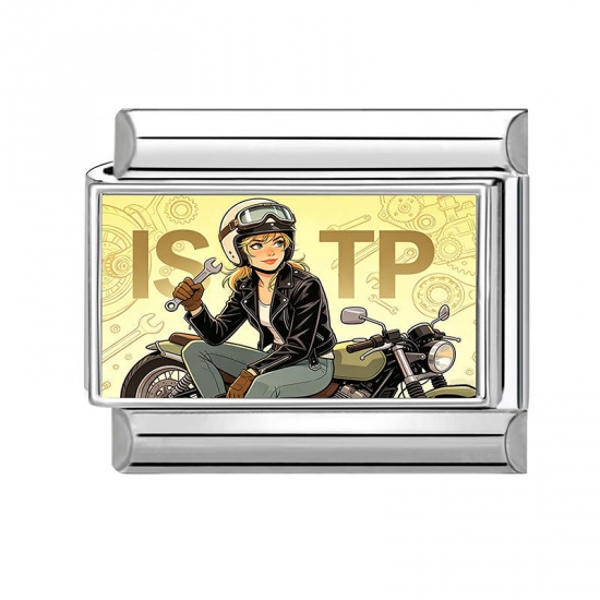 Picture of 1 Piece 304 Stainless Steel MBTI Personality Type Italian Charm Links For DIY Modular Bracelet Watch Jewelry Making Wholesale Silver Tone Yellow Rectangle Girl Message " ISTP " 10mm x 9mm