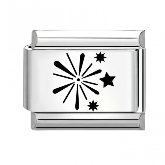Imagen de 1 Unidad 304 Acero Inoxidable Cumpleaños Eslabones de Encanto Italianos para Hacer Pulseras Modulares Relojes y Joyas DIY Al Por Mayor Tono de Plata Negro Rectángulo Fuegos Artificiales 10mm x 9mm