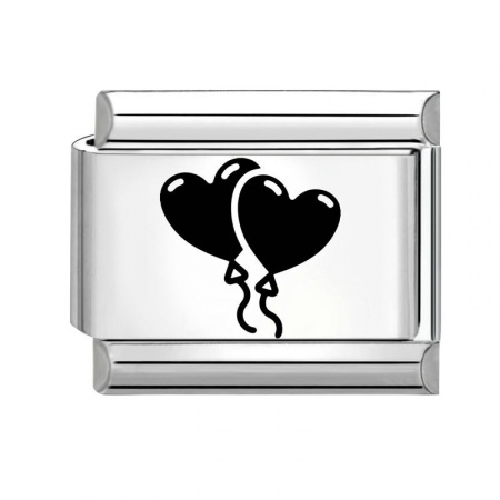 Picture of 1 Piece 304 Stainless Steel Birthday Italian Charm Links For DIY Modular Bracelet Watch Jewelry Making Wholesale Silver Tone Black Rectangle Balloon 10mm x 9mm