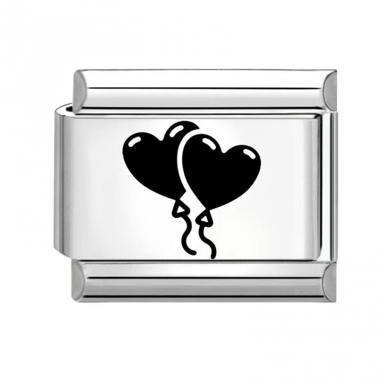Imagen de 1 Unidad 304 Acero Inoxidable Cumpleaños Eslabones de Encanto Italianos para Hacer Pulseras Modulares Relojes y Joyas DIY Al Por Mayor Tono de Plata Negro Rectángulo Globos 10mm x 9mm