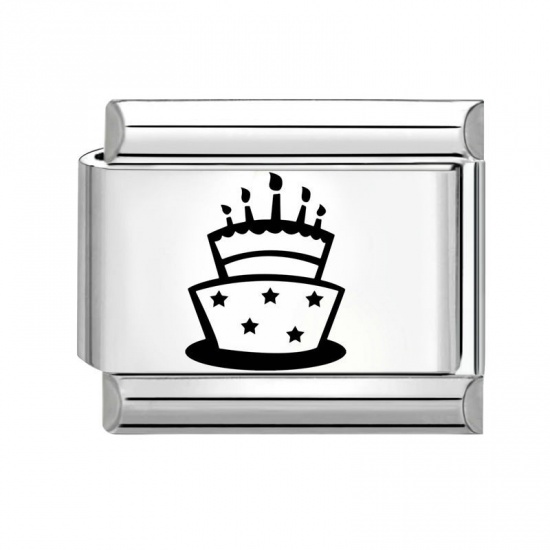Imagen de 1 Unidad 304 Acero Inoxidable Cumpleaños Eslabones de Encanto Italianos para Hacer Pulseras Modulares Relojes y Joyas DIY Al Por Mayor Tono de Plata Negro Rectángulo Cake 10mm x 9mm