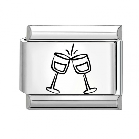 Picture of 1 Piece 304 Stainless Steel Birthday Italian Charm Links For DIY Modular Bracelet Watch Jewelry Making Wholesale Silver Tone Black Rectangle Cup 10mm x 9mm