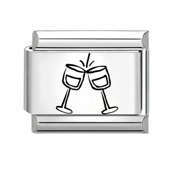 Imagen de 1 Unidad 304 Acero Inoxidable Cumpleaños Eslabones de Encanto Italianos para Hacer Pulseras Modulares Relojes y Joyas DIY Al Por Mayor Tono de Plata Negro Rectángulo Taza 10mm x 9mm