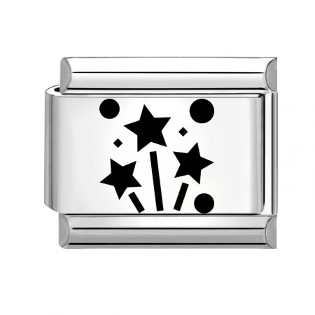 Picture of 1 Piece 304 Stainless Steel Birthday Italian Charm Links For DIY Modular Bracelet Watch Jewelry Making Wholesale Silver Tone Black Rectangle Star 10mm x 9mm