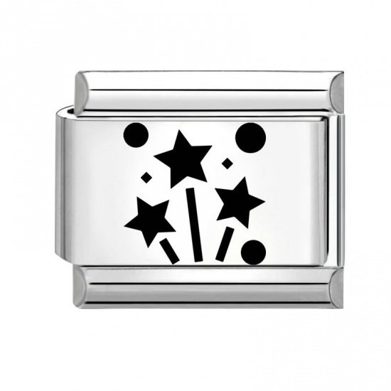 Imagen de 1 Unidad 304 Acero Inoxidable Cumpleaños Eslabones de Encanto Italianos para Hacer Pulseras Modulares Relojes y Joyas DIY Al Por Mayor Tono de Plata Negro Rectángulo Estrella 10mm x 9mm