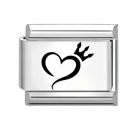 Picture of 1 Piece 304 Stainless Steel Birthday Italian Charm Links For DIY Modular Bracelet Watch Jewelry Making Wholesale Silver Tone Black Rectangle Heart 10mm x 9mm