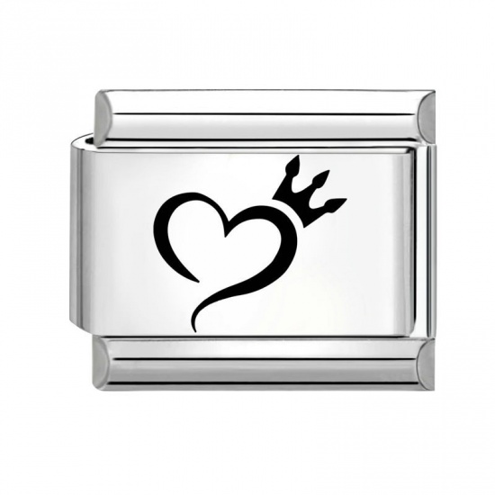 Imagen de 1 Unidad 304 Acero Inoxidable Cumpleaños Eslabones de Encanto Italianos para Hacer Pulseras Modulares Relojes y Joyas DIY Al Por Mayor Tono de Plata Negro Rectángulo Corazón 10mm x 9mm