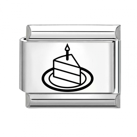Picture of 1 Piece 304 Stainless Steel Birthday Italian Charm Links For DIY Modular Bracelet Watch Jewelry Making Wholesale Silver Tone Black Rectangle Cake 10mm x 9mm