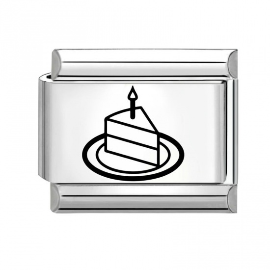 Imagen de 1 Unidad 304 Acero Inoxidable Cumpleaños Eslabones de Encanto Italianos para Hacer Pulseras Modulares Relojes y Joyas DIY Al Por Mayor Tono de Plata Negro Rectángulo Cake 10mm x 9mm