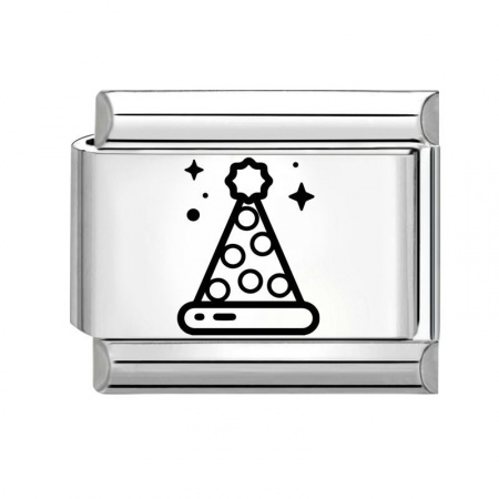 Picture of 1 Piece 304 Stainless Steel Birthday Italian Charm Links For DIY Modular Bracelet Watch Jewelry Making Wholesale Silver Tone Black Rectangle Hat 10mm x 9mm
