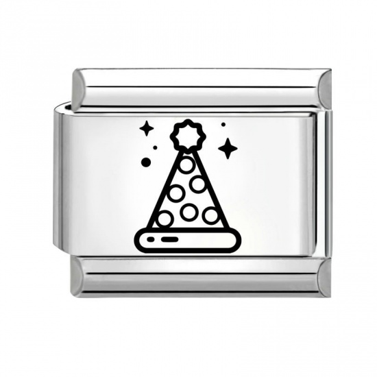 Imagen de 1 Unidad 304 Acero Inoxidable Cumpleaños Eslabones de Encanto Italianos para Hacer Pulseras Modulares Relojes y Joyas DIY Al Por Mayor Tono de Plata Negro Rectángulo Sombrero 10mm x 9mm