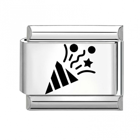 Imagen de 1 Unidad 304 Acero Inoxidable Cumpleaños Eslabones de Encanto Italianos para Hacer Pulseras Modulares Relojes y Joyas DIY Al Por Mayor Tono de Plata Negro Rectángulo Lanzador de Confeti 10mm x 9mm