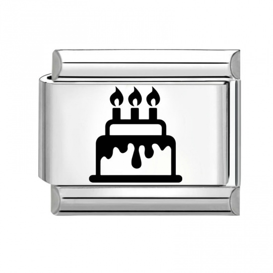 Imagen de 1 Unidad 304 Acero Inoxidable Cumpleaños Eslabones de Encanto Italianos para Hacer Pulseras Modulares Relojes y Joyas DIY Al Por Mayor Tono de Plata Negro Rectángulo Cake 10mm x 9mm