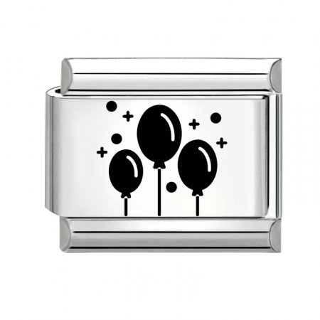 Picture of 1 Piece 304 Stainless Steel Birthday Italian Charm Links For DIY Modular Bracelet Watch Jewelry Making Wholesale Silver Tone Black Rectangle Balloon 10mm x 9mm