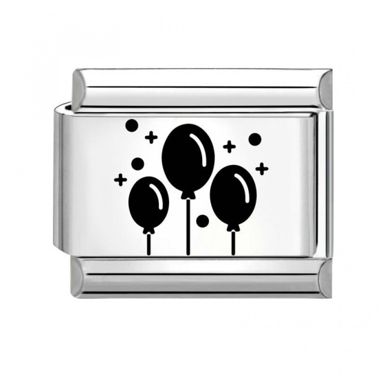 Imagen de 1 Unidad 304 Acero Inoxidable Cumpleaños Eslabones de Encanto Italianos para Hacer Pulseras Modulares Relojes y Joyas DIY Al Por Mayor Tono de Plata Negro Rectángulo Globos 10mm x 9mm