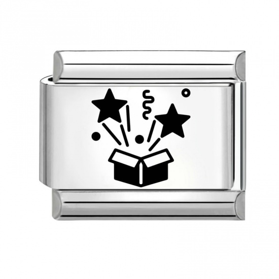 Imagen de 1 Unidad 304 Acero Inoxidable Cumpleaños Eslabones de Encanto Italianos para Hacer Pulseras Modulares Relojes y Joyas DIY Al Por Mayor Tono de Plata Negro Rectángulo Estrellas de cinco puntos 10mm x 9mm