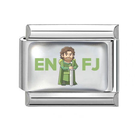 Picture of 1 Piece 304 Stainless Steel MBTI Personality Type Italian Charm Links For DIY Modular Bracelet Watch Jewelry Making Wholesale Silver Tone Green Rectangle Person Message " ENFJ " 10mm x 9mm
