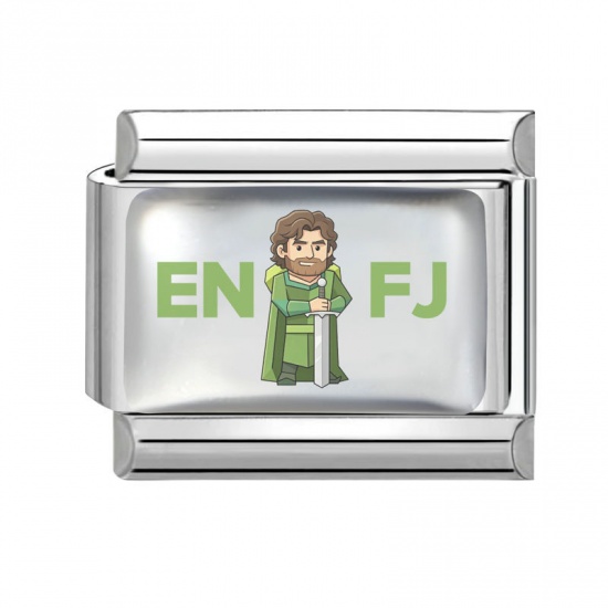 Picture of 1 Piece 304 Stainless Steel MBTI Personality Type Italian Charm Links For DIY Modular Bracelet Watch Jewelry Making Wholesale Silver Tone Green Rectangle Person Message " ENFJ " 10mm x 9mm