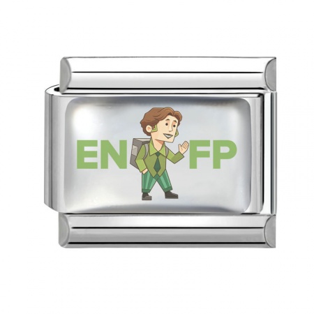 Picture of 1 Piece 304 Stainless Steel MBTI Personality Type Italian Charm Links For DIY Modular Bracelet Watch Jewelry Making Wholesale Silver Tone Green Rectangle Person Message " ENFP " 10mm x 9mm