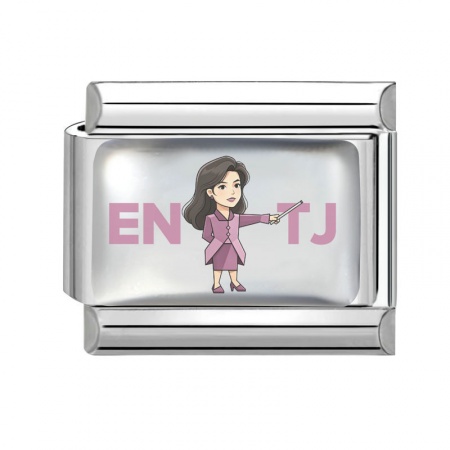 Picture of 1 Piece 304 Stainless Steel MBTI Personality Type Italian Charm Links For DIY Modular Bracelet Watch Jewelry Making Wholesale Silver Tone Purple Rectangle Person Message " ENTJ " 10mm x 9mm