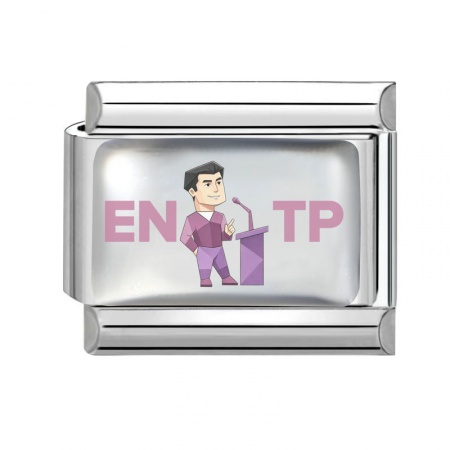 Picture of 1 Piece 304 Stainless Steel MBTI Personality Type Italian Charm Links For DIY Modular Bracelet Watch Jewelry Making Wholesale Silver Tone Purple Rectangle Person Message " ENTP " 10mm x 9mm