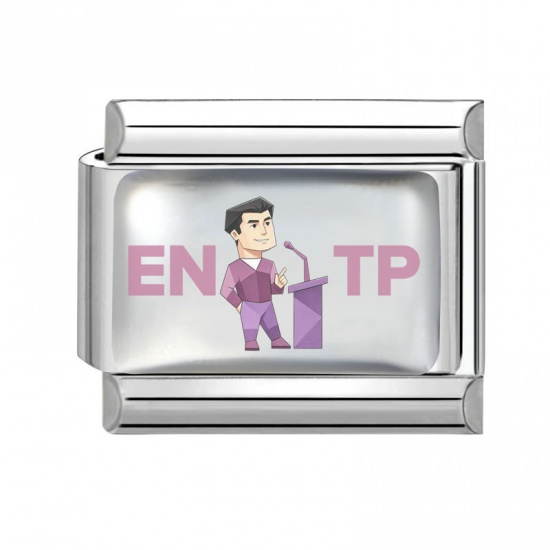 Picture of 1 Piece 304 Stainless Steel MBTI Personality Type Italian Charm Links For DIY Modular Bracelet Watch Jewelry Making Wholesale Silver Tone Purple Rectangle Person Message " ENTP " 10mm x 9mm