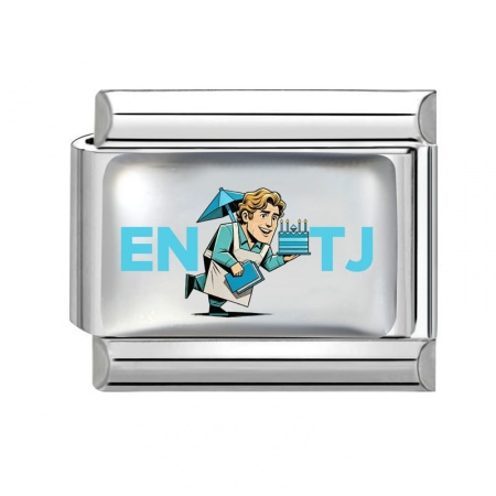 Picture of 1 Piece 304 Stainless Steel MBTI Personality Type Italian Charm Links For DIY Modular Bracelet Watch Jewelry Making Wholesale Silver Tone Green Blue Rectangle Person Message " ENTJ " 10mm x 9mm