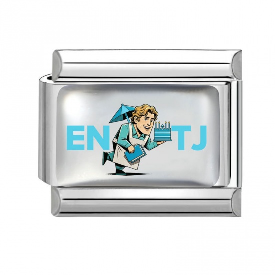 Picture of 1 Piece 304 Stainless Steel MBTI Personality Type Italian Charm Links For DIY Modular Bracelet Watch Jewelry Making Wholesale Silver Tone Green Blue Rectangle Person Message " ENTJ " 10mm x 9mm