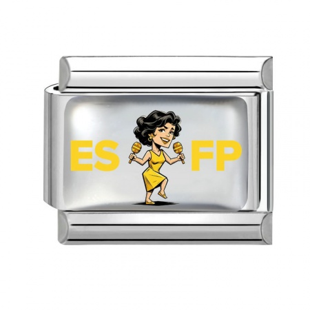 Picture of 1 Piece 304 Stainless Steel MBTI Personality Type Italian Charm Links For DIY Modular Bracelet Watch Jewelry Making Wholesale Silver Tone Yellow Rectangle Person Message " ESFP " 10mm x 9mm
