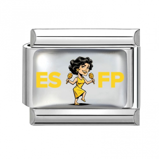 Picture of 1 Piece 304 Stainless Steel MBTI Personality Type Italian Charm Links For DIY Modular Bracelet Watch Jewelry Making Wholesale Silver Tone Yellow Rectangle Person Message " ESFP " 10mm x 9mm